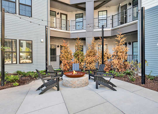 A Patio with a Fire pit at District 757 Apartments, Norfolk, Virginia
