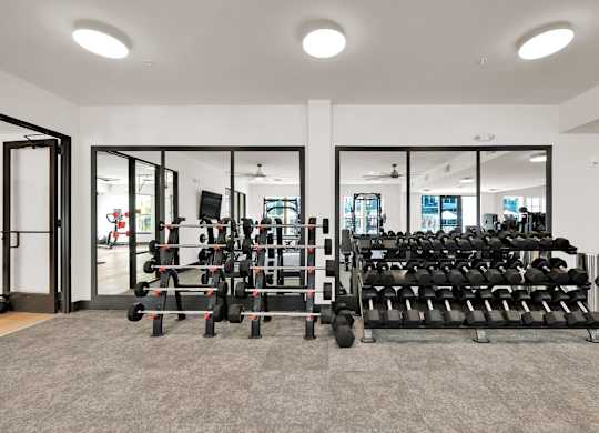 A Gym with Weights at District 757 Apartments, Norfolk, Virginia