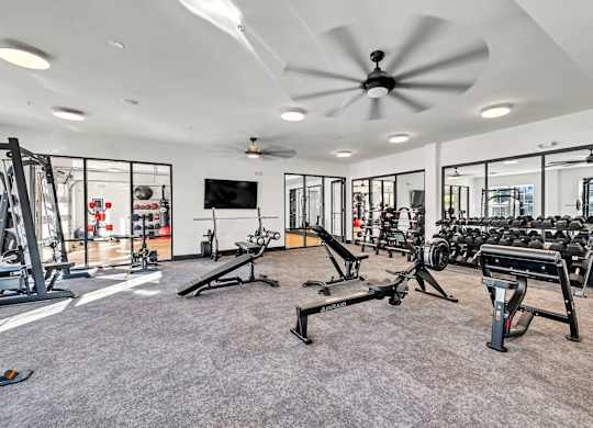 A Gym with Equipment at District 757 Apartments, Norfolk, VA