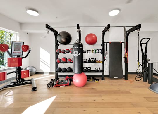 A Gym with a Punching Bag at District 757 Apartments, Virginia