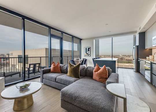 Elegant Living Room at Eastline Residences Apartments, Dallas, TX, 75206