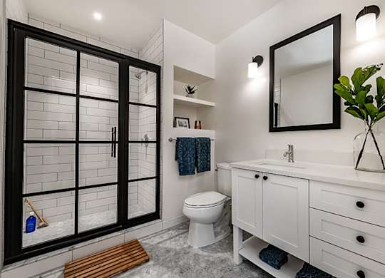 Bathroom with white interior at The Glover House, Washington