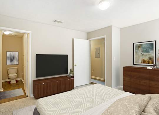 Bedroom attached with bath at Grand at Pearl Apartments, Pearl, Mississippi