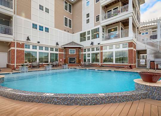 A large outdoor pool at River House Apartments, Norfolk