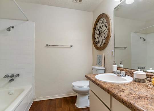 Bathroom along with shower at Lakeshore Landing Apartments, Mississippi, 39157