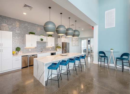 Clubhouse kitchen at Lumen Apartments, Hampton, VA, 23666