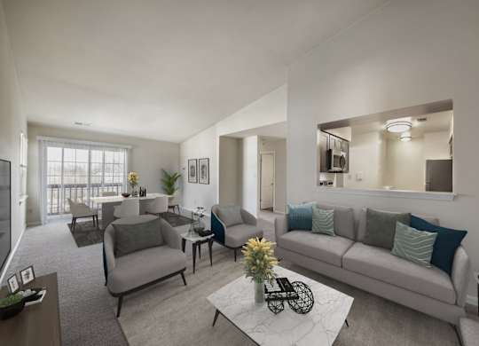 Living with couch and table and television at The Apartments at Owings Run, Maryland