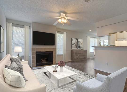 Living Area With Fireplace at Pear Orchard, Ridgeland, MS, 39157
