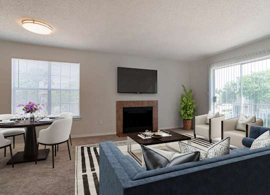 Living Area With Fireplace at Reflection Pointe, Flowood, 39232