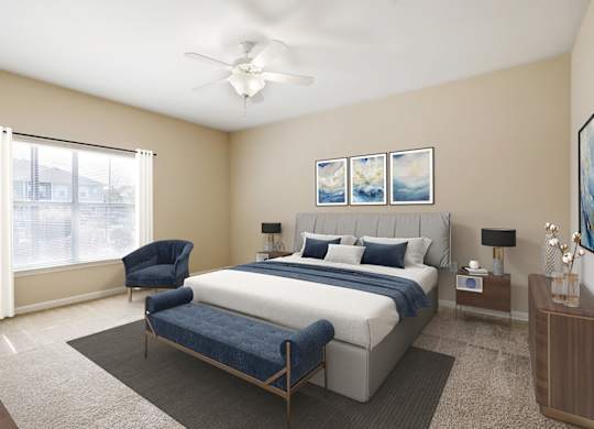 Bedroom area at Reflections of Island Park Apartments, Shreveport, LA