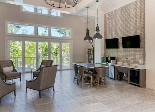 Clubhouse interior design at Skyland Exchange Apartments, North Carolina