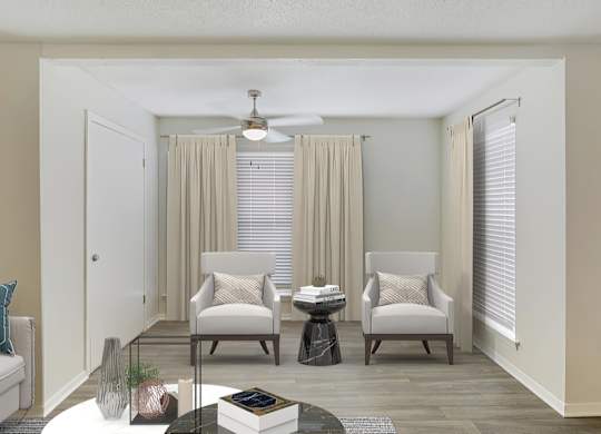Living Room with high ceiling Fan
