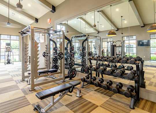Free Weights And Cardio Equipment at Stone Loch Apartments, Tomball, TX 77375