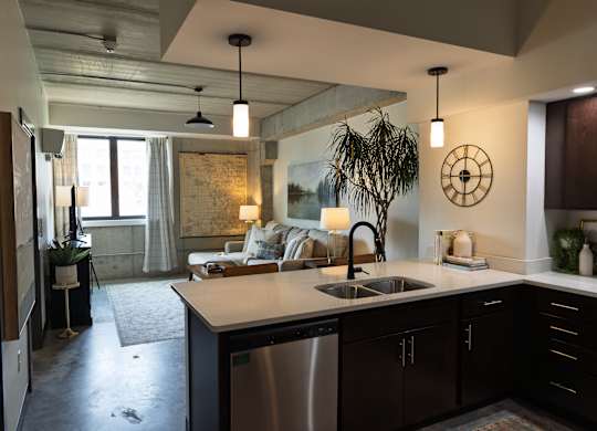 Kitchen with sink at The 503 Apartments, Dayton, OH, 45402