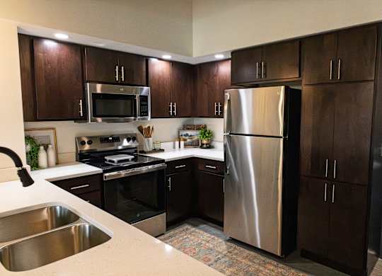 Kitchen with cabinets at The 503 Apartments, Dayton, OH