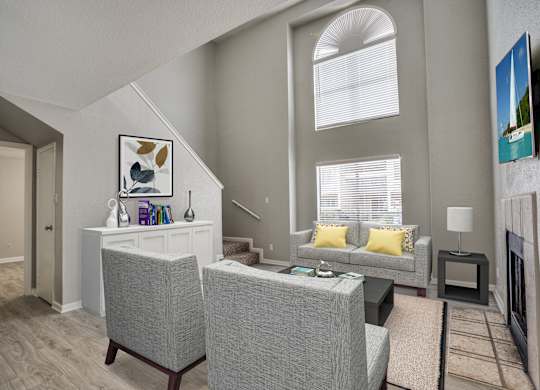 Classic Living Room Design With Television at Seacrest Apartments, Garland, TX