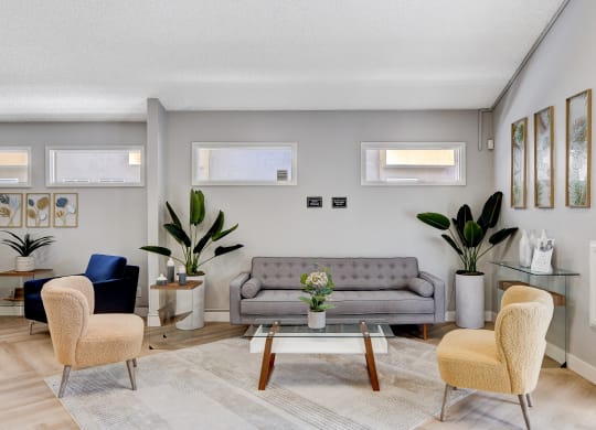 leasing office with 2 brown chair at Summer Meadows, Las Vegas