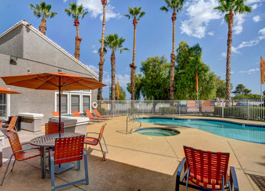 Swimming pool with palm trees at Citrus Apartments, Las Vegas, Nevada, 89101