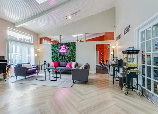 Living room at Falls on Clearwood Apartments, Richardson, TX, Texas