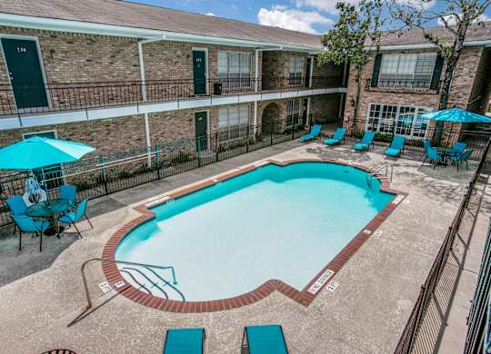 Aerial Pool View at Bellaire Oaks Apartments, Houston, TX, 77096