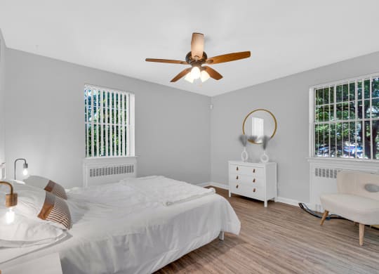 Bedroom with comfortable bed at Hampton Gardens, Missouri, 63139