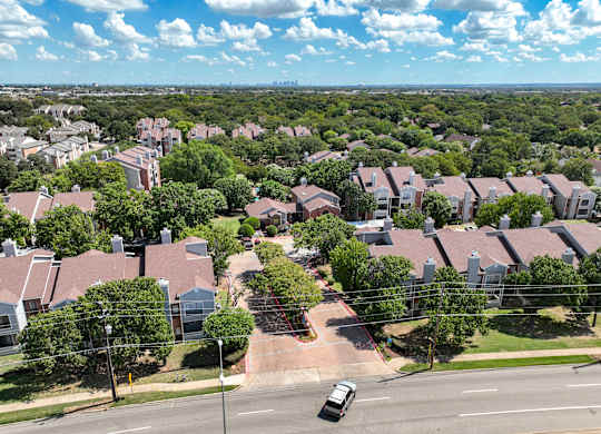 Aeriel neighborhood view at Foxborough Apartments, Irving, TX
