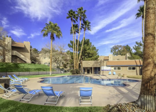 Pool And Relaxing Area at Desert Bay Apartments, Laughlin, NV, 89029