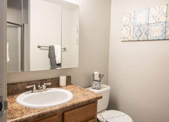 a bathroom with a sink and a mirror and a toilet at Granite Bay, Phoenix, Arizona, 85023