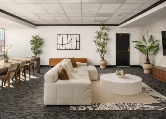 a living room with a white couch and a table at Vision on Lombard, Baltimore, MD 21201