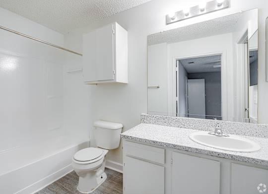 a bathroom with a toilet and a sink and a mirror at Village Lakes, Orlando, FL, 32808