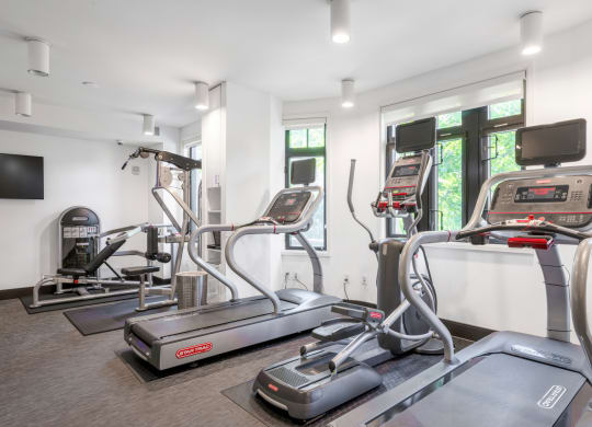 two treadmills and two elliptical machines in the fitness room