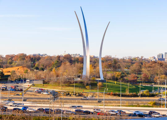the spires of the gateway arch in the city louis