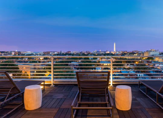 a deck with a view of the empire state building