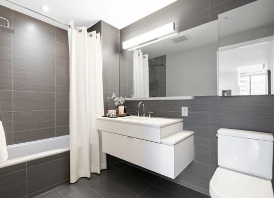 a bathroom with a sink and a toilet and a mirror