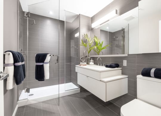 a bathroom with a sink and a toilet and a shower