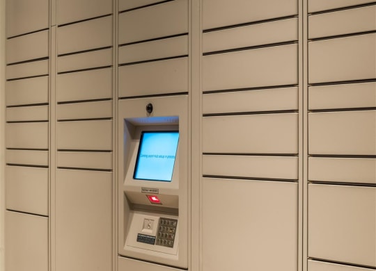 an atm machine in a locker room