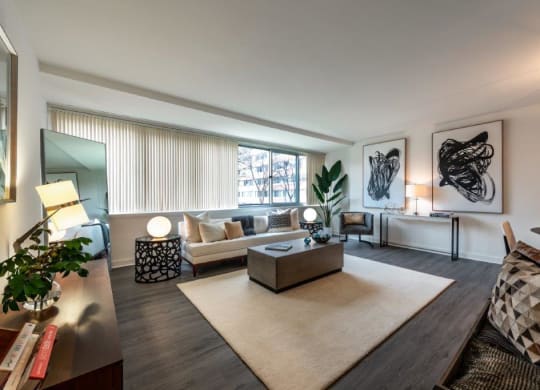 a living room with a couch and a table