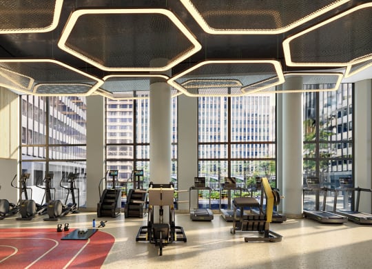 the gym at the new four seasons hotel at The Grace and Reva, Arlington, VA, 22202