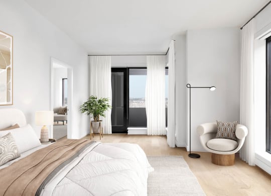 a bedroom with a bed and a large window at The Grace and Reva, Arlington, Virginia