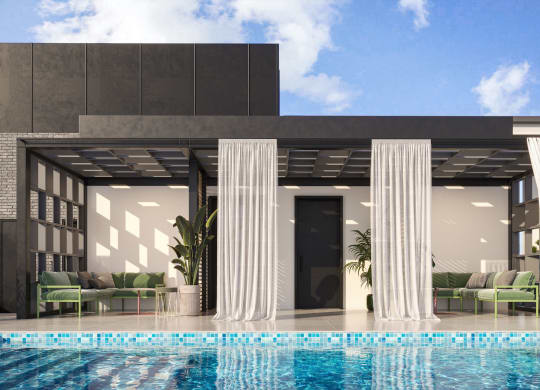 a 3d rendering of a house with a swimming pool