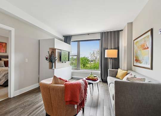 A living room with a brown chair and a red throw.