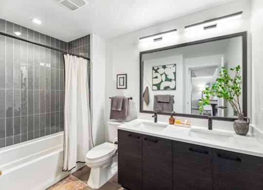 a bathroom with a sink and a toilet and a shower at The Grace and Reva, Virginia, 22202