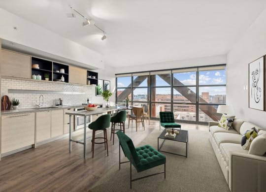 an apartment with a kitchen and a living room