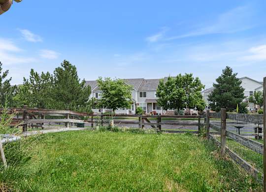 A view of a green lawn from a house.