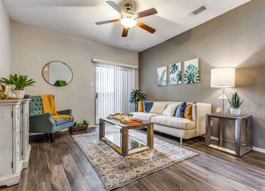 the heights on capitol hill apartments living room with ceiling fan