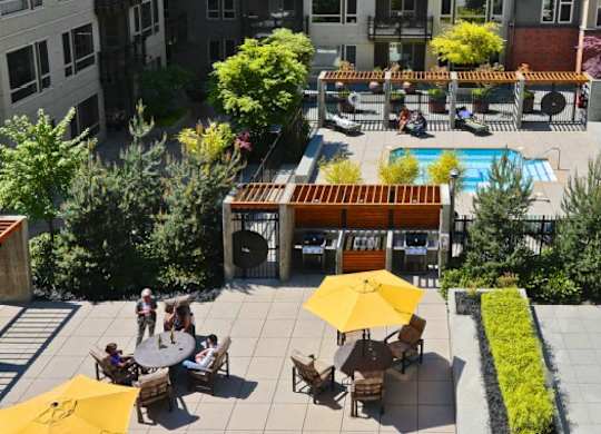 Overhead view of pool area