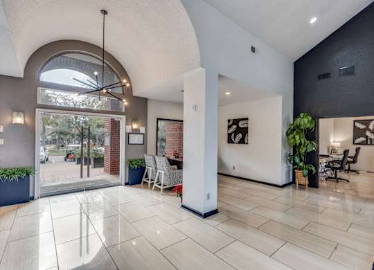 A spacious interior with a curved ceiling and a large open area.