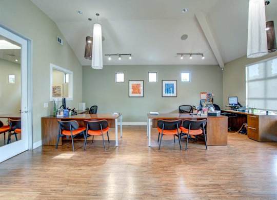 Apartments for Rent San Jose - Terra House - A shot of the leasing office with desks, chairs, and computers