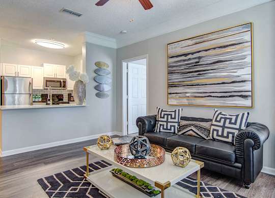 Apartments In Alpharetta for Rent – The Ascent at Windward – living room with ceiling fan