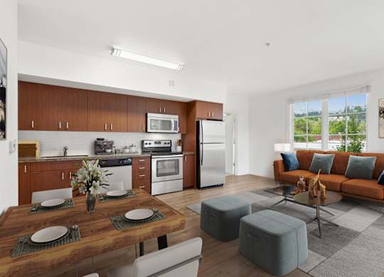 a living room with a couch and a table